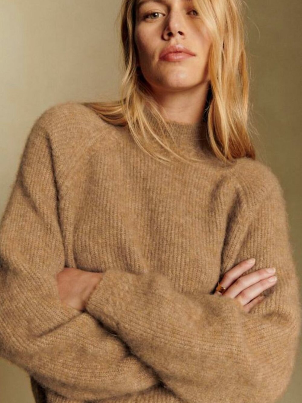 EUC Sézane Otis Alpaca Blend Mock Neck Sweater Camel XS